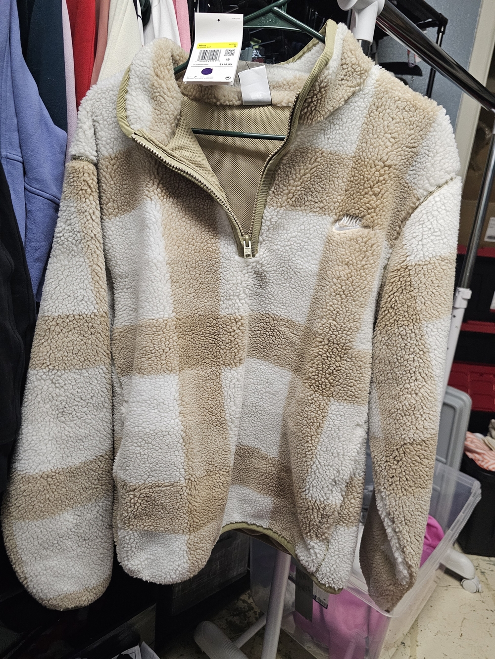 Nike Beige & Cream Sherpa Half-Zip Pullover